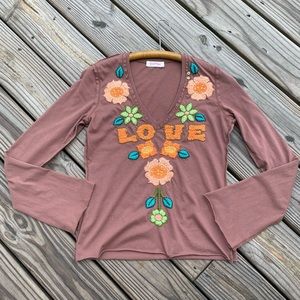 Yes! Miss Embroidered Love Flower Hand Stitched Top